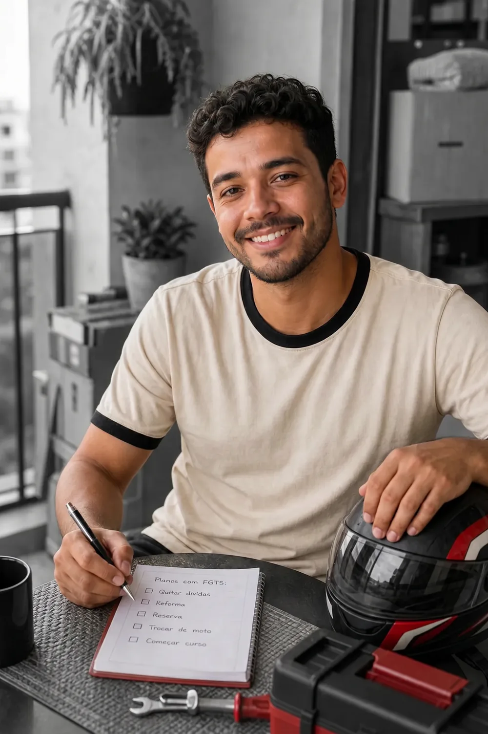 Jovem trabalhador planejando uso da antecipação do FGTS